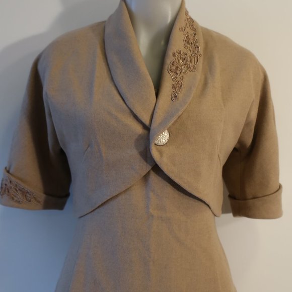 Women Cynthia Rose 2pc Camel Tank Dress W/Matching Crop Blazer S - Picture 3 of 11